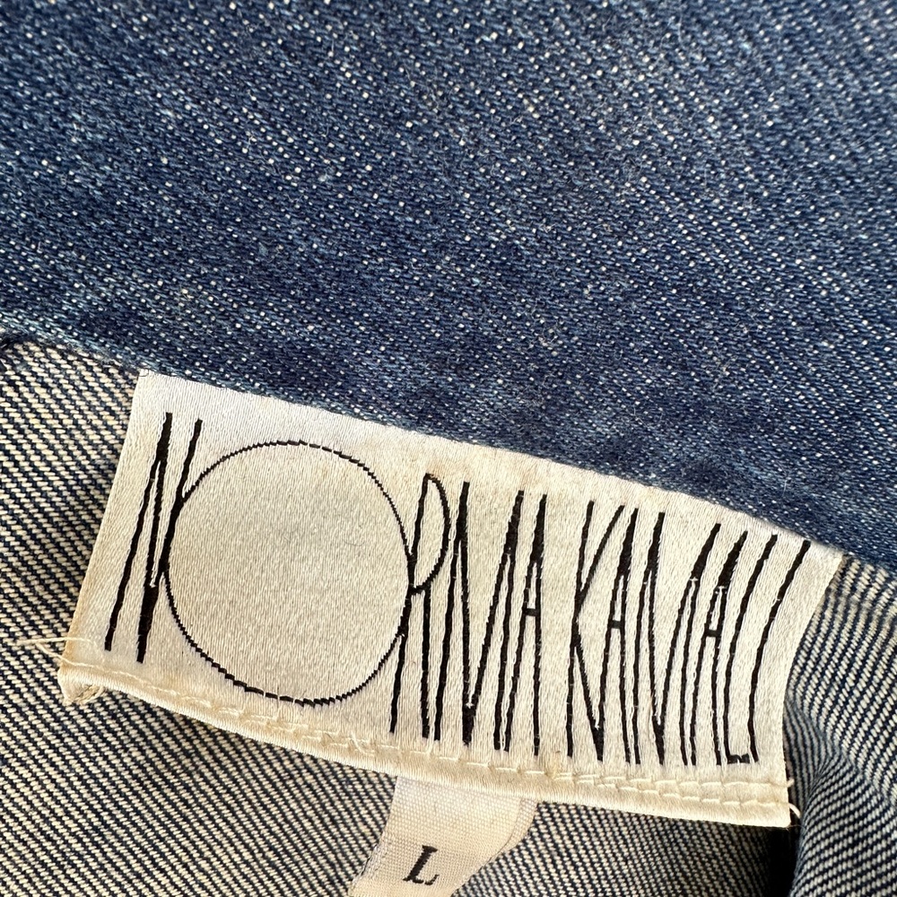VINTAGE Norma Kamali 80s Denim Coat Dress Sz L - Picture 8 of 9